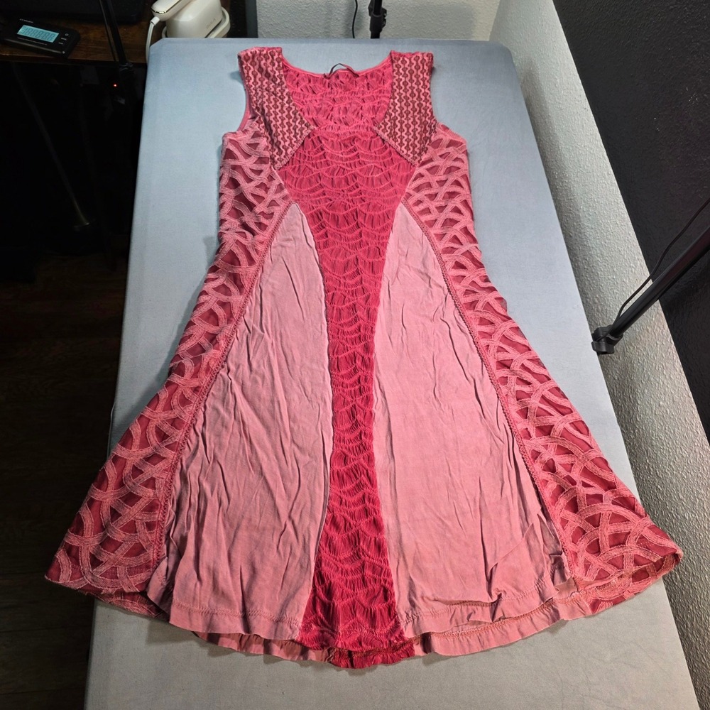 Angels Never‎ Die Womens Pink Mixed Media Smocked Mesh Midi Dress Size 2 Turkey